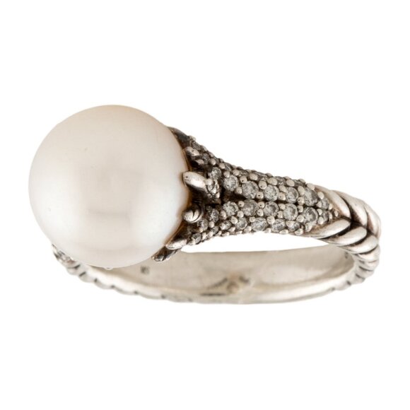 DAVID YURMAN PEARL & DIAMOND STERLING SILVER 925 STARBURST COCKTAIL RING - Picture 4 of 9